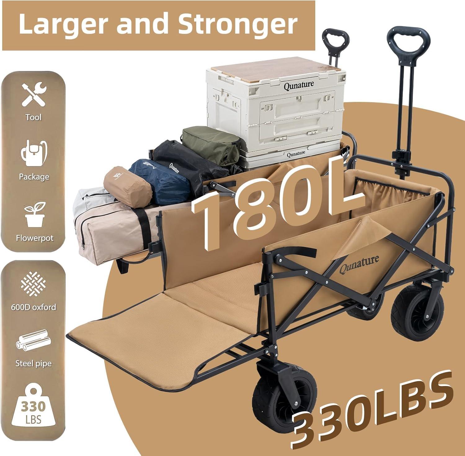 imageCollapsible Foldable Wagons Carts with 330LBS Large Capacity 180L Heavy Duty Utility Wagon Grocery Cart on Wheels for Beach Shopping Picnic