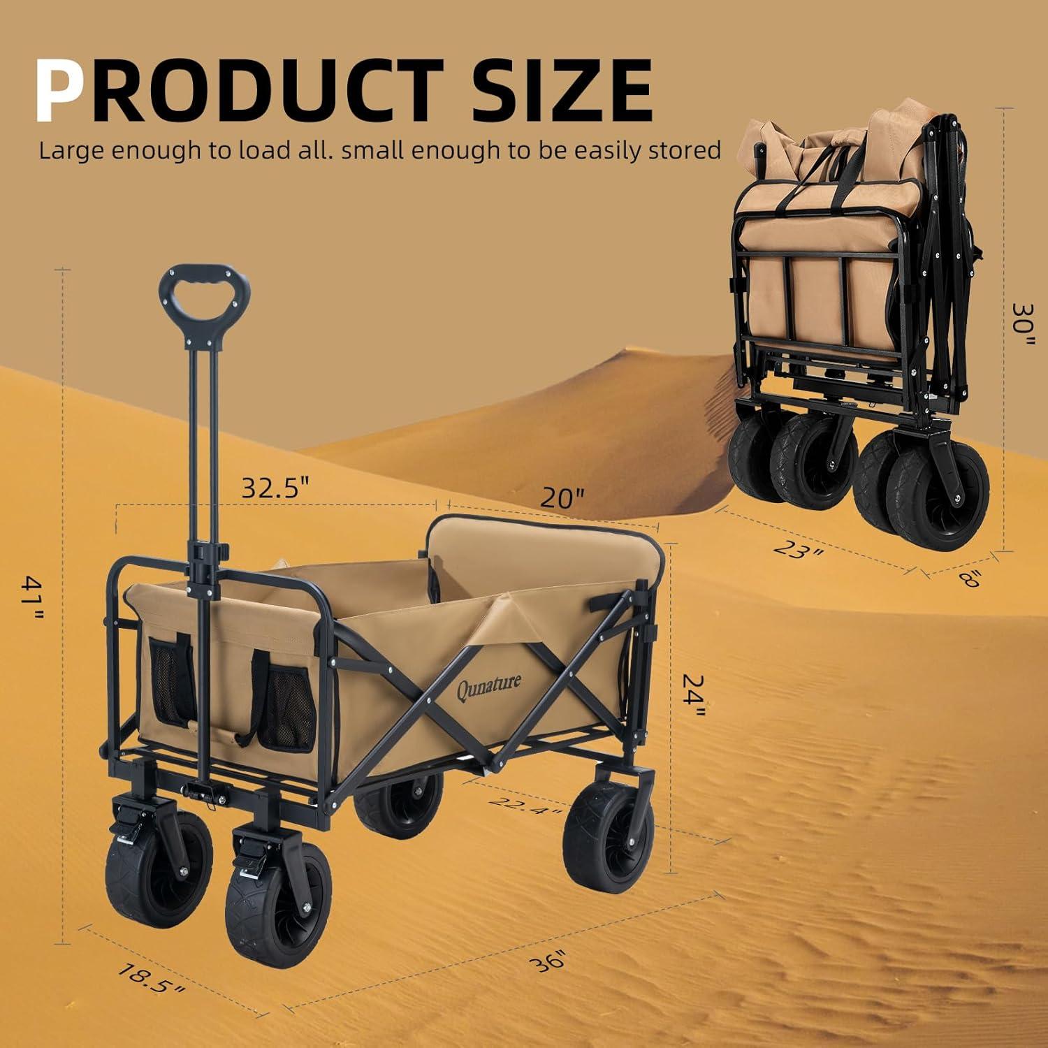 imageCollapsible Foldable Wagons Carts with 330LBS Large Capacity 180L Heavy Duty Utility Wagon Grocery Cart on Wheels for Beach Shopping Picnic