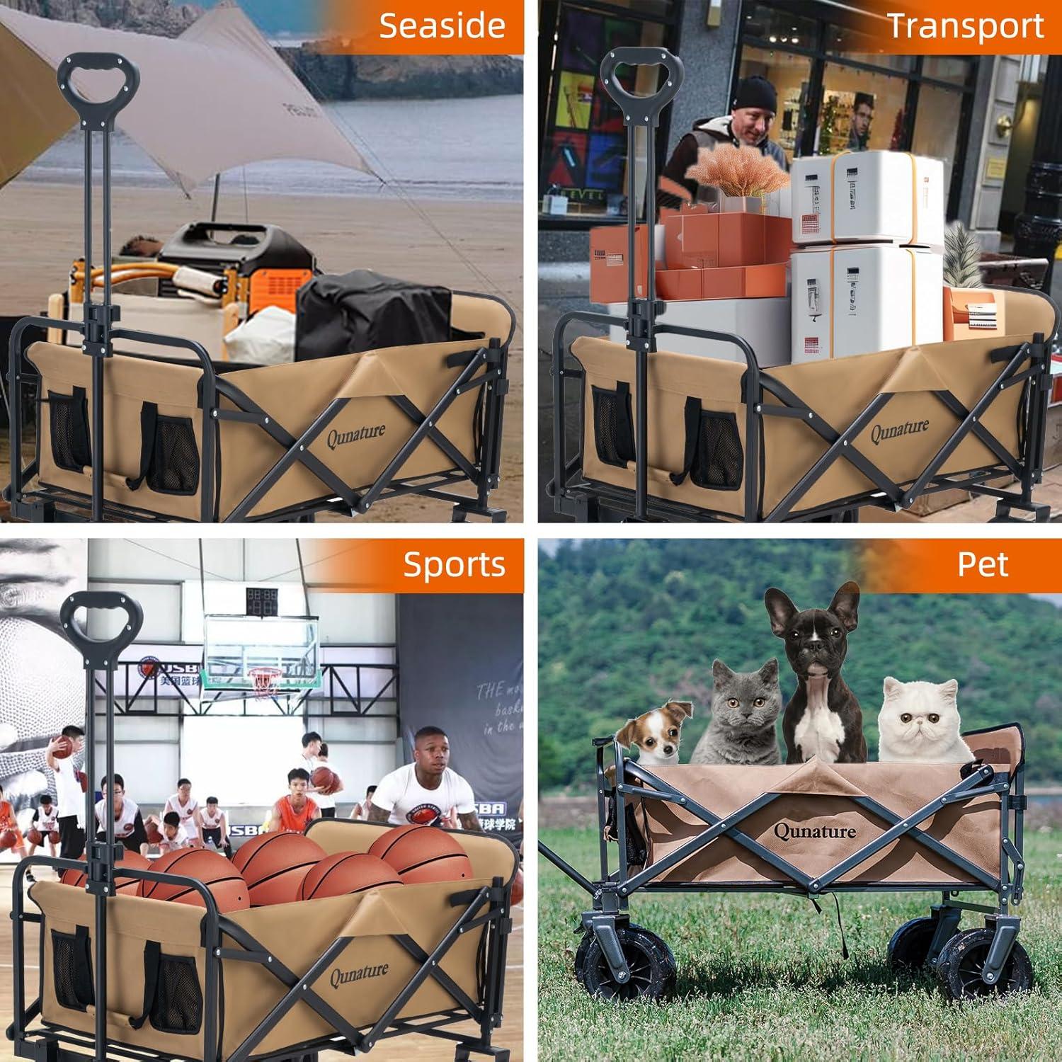 imageCollapsible Foldable Wagons Carts with 330LBS Large Capacity 180L Heavy Duty Utility Wagon Grocery Cart on Wheels for Beach Shopping Picnic