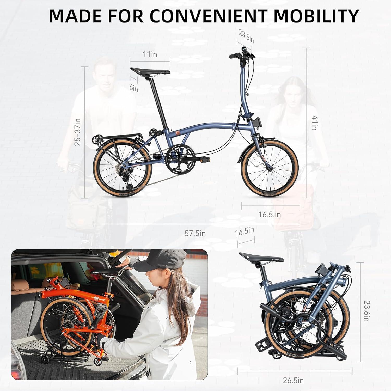 imageROCKBROS 16 Inch Folding Bike with 7Speed Compact Lightweight Urban Bike for Adults