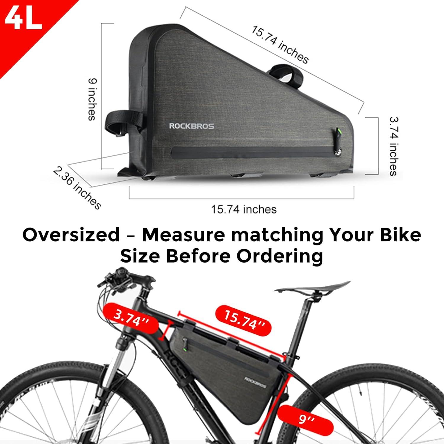 imageROCKBROS 25L Bike Bicycle Frame Bag Waterproof Bikepacking Bike Bag Triangle Frame Bag Large Bike Storage Bag Under Frameblack