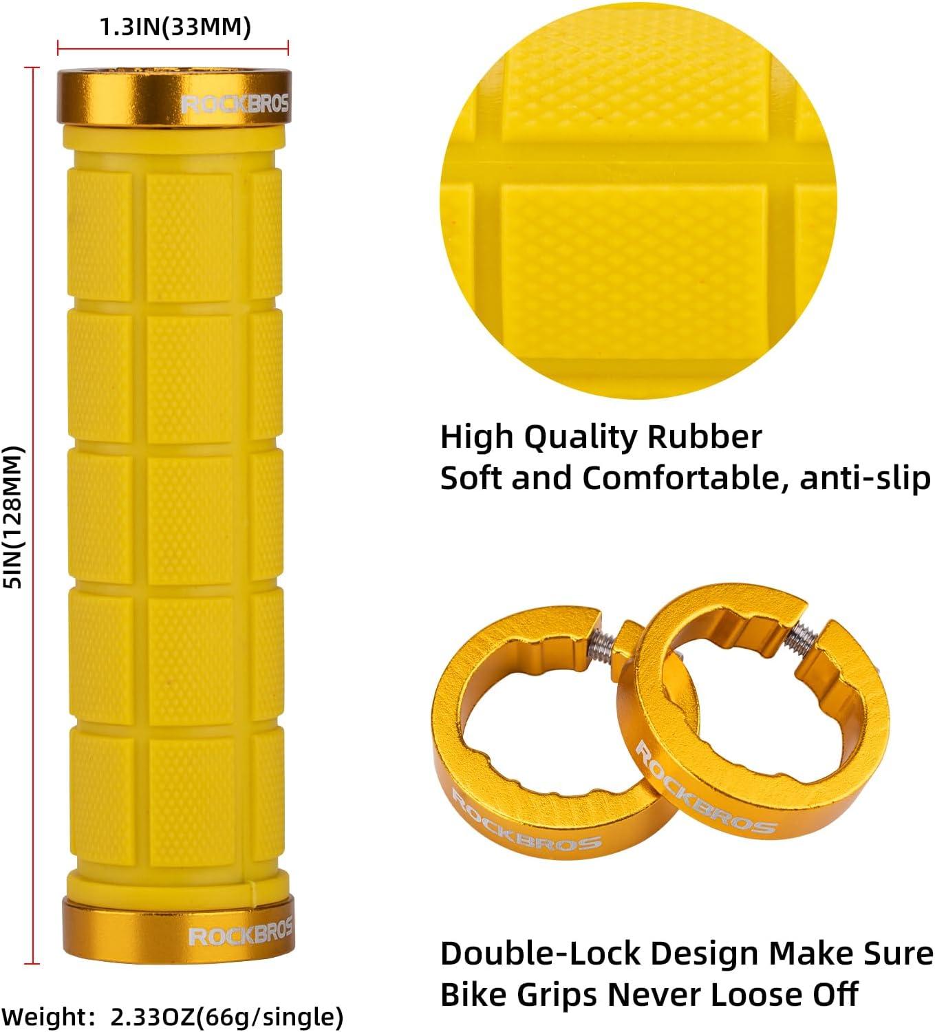 imageROCKBROS 4pcs Bike Handlebar Grips Double Lock On Comfortable AntiSlip for Mountain BMX Scooter Beach Cruiser amp Folding Bikesyellow