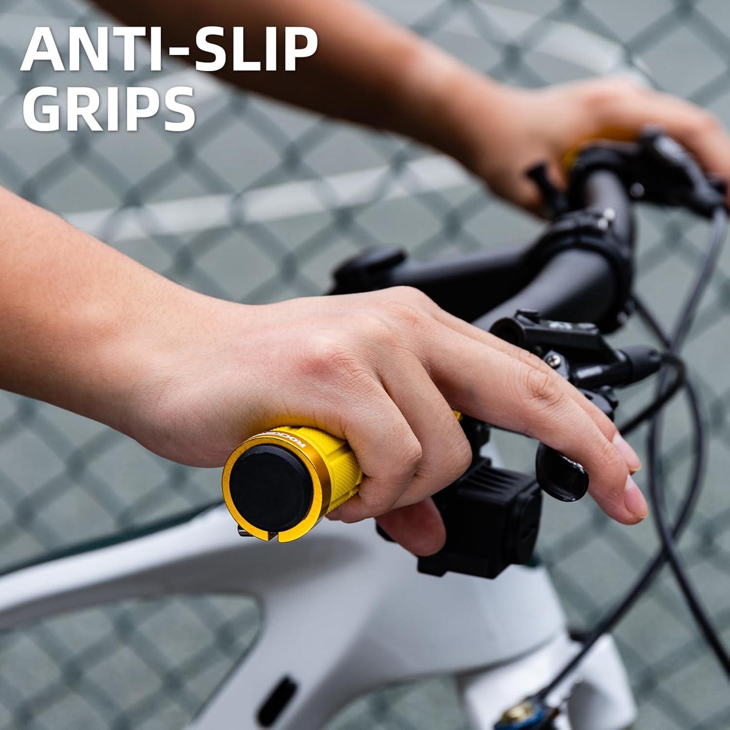 imageROCKBROS 4pcs Bike Handlebar Grips Double Lock On Comfortable AntiSlip for Mountain BMX Scooter Beach Cruiser amp Folding Bikesyellow