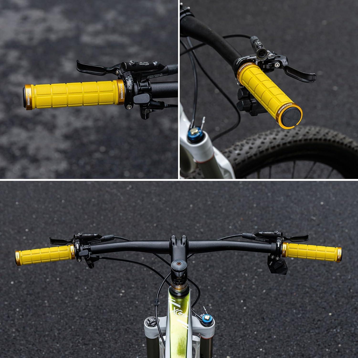 imageROCKBROS 4pcs Bike Handlebar Grips Double Lock On Comfortable AntiSlip for Mountain BMX Scooter Beach Cruiser amp Folding Bikesyellow
