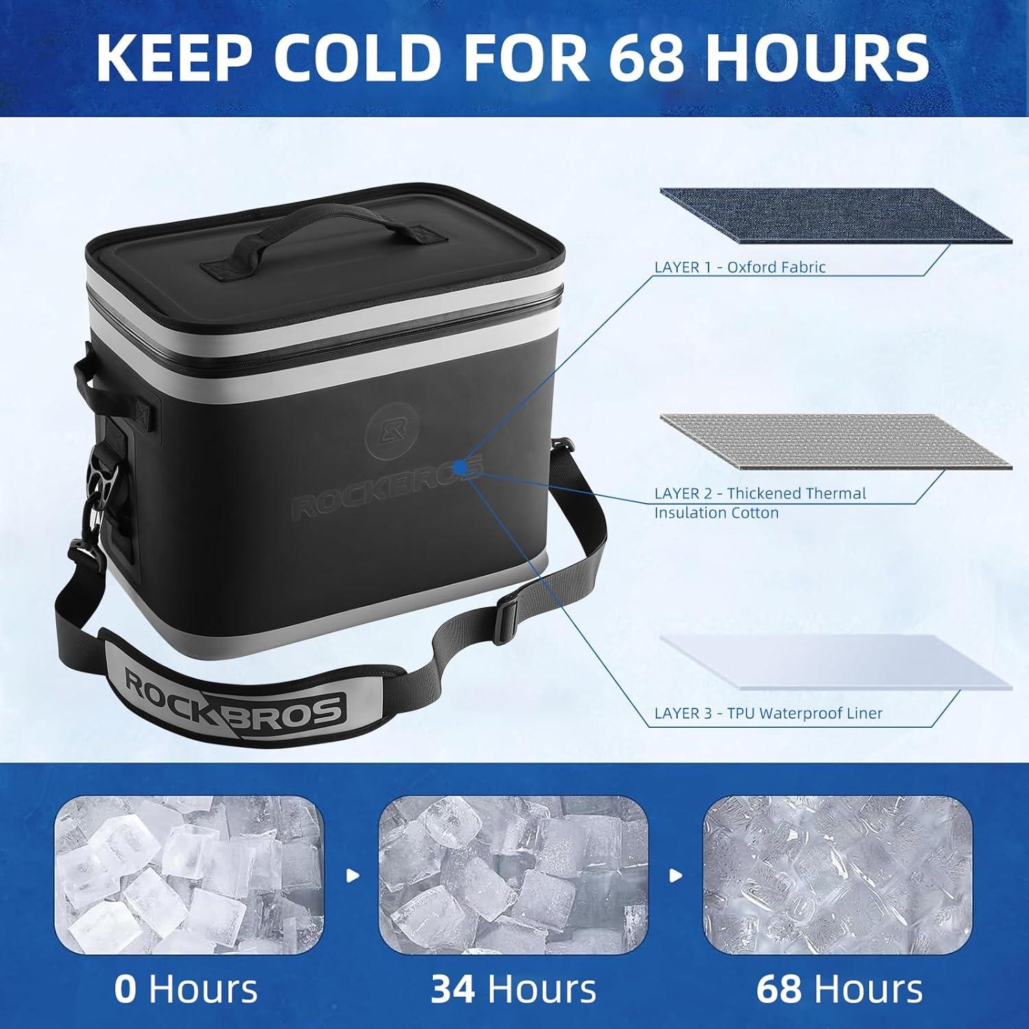 imageROCKBROS Backpack Cooler Waterproof 30 Can Large LeakProof Cooler Bags Insulated Portable Soft Sided Cooler for Ice Beer Drink Travel Fishing Beach Golf Picnic Camping GiftsBlack