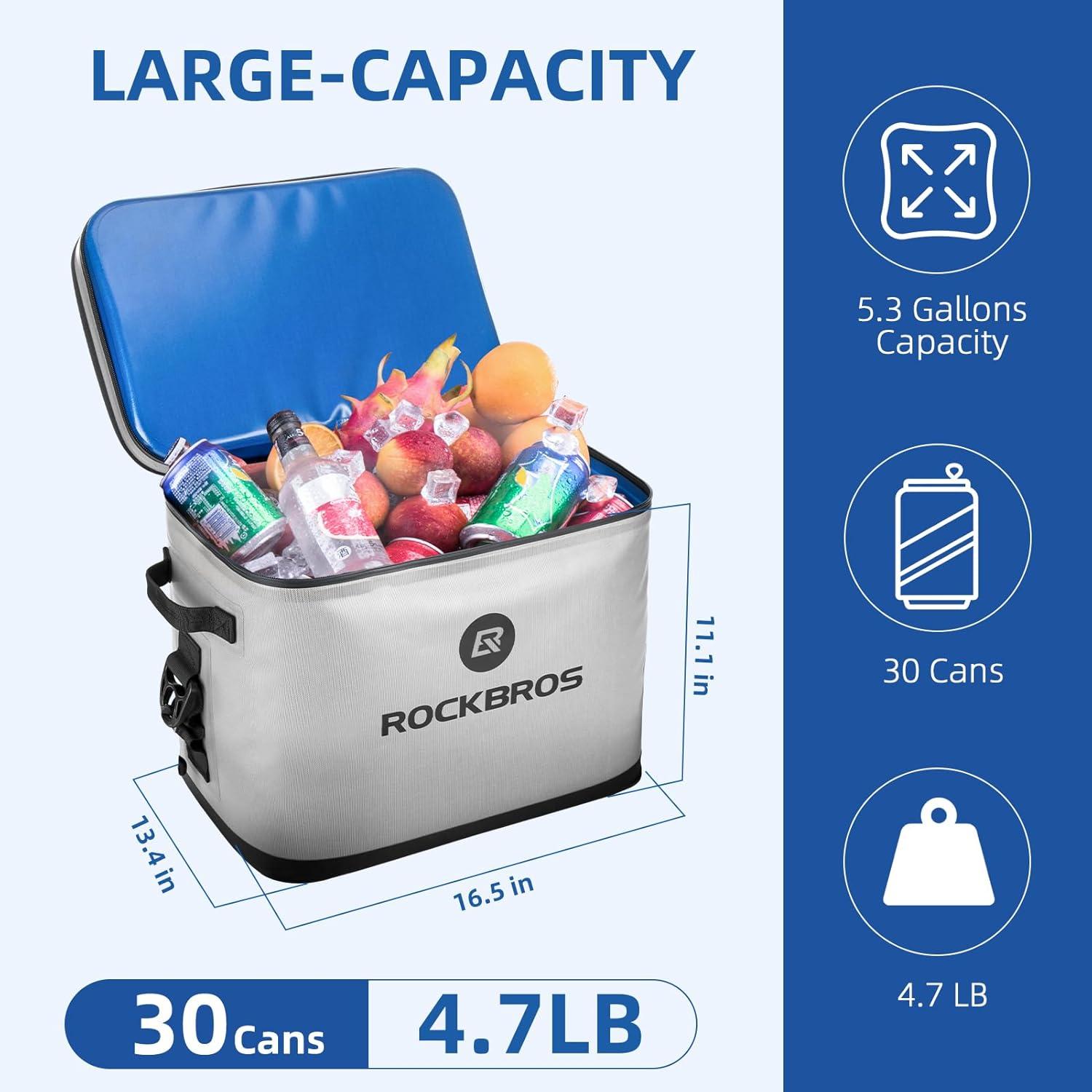 imageROCKBROS Backpack Cooler Waterproof 30 Can Large LeakProof Cooler Bags Insulated Portable Soft Sided Cooler for Ice Beer Drink Travel Fishing Beach Golf Picnic Camping GiftsGray