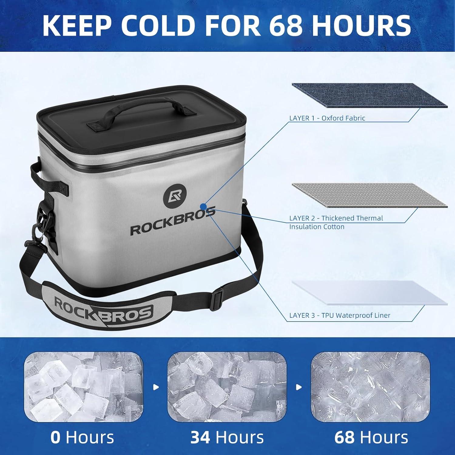 imageROCKBROS Backpack Cooler Waterproof 30 Can Large LeakProof Cooler Bags Insulated Portable Soft Sided Cooler for Ice Beer Drink Travel Fishing Beach Golf Picnic Camping GiftsGray