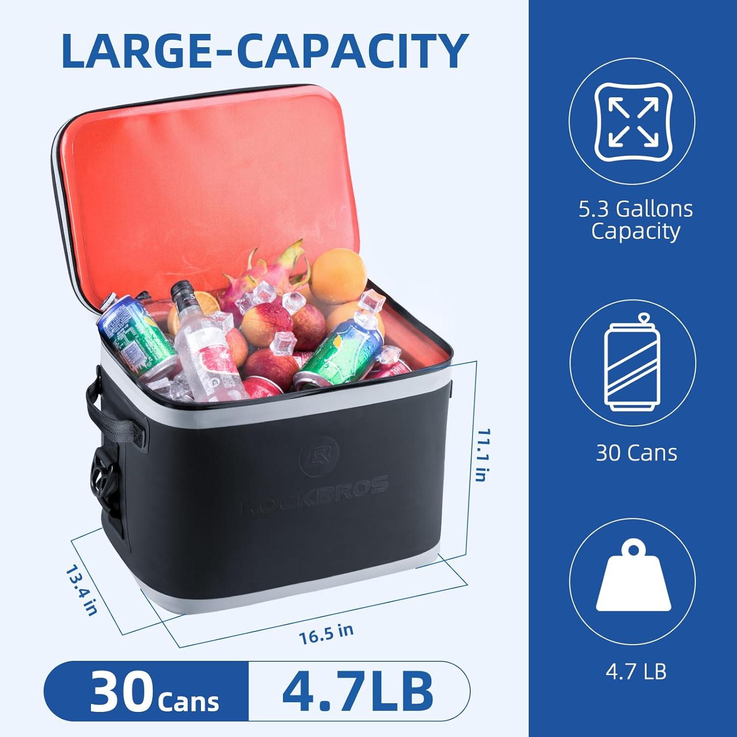 imageROCKBROS Backpack Cooler Waterproof 30 Can Large LeakProof Cooler Bags Insulated Portable Soft Sided Cooler for Ice Beer Drink Travel Fishing Beach Golf Picnic Camping GiftsBlack