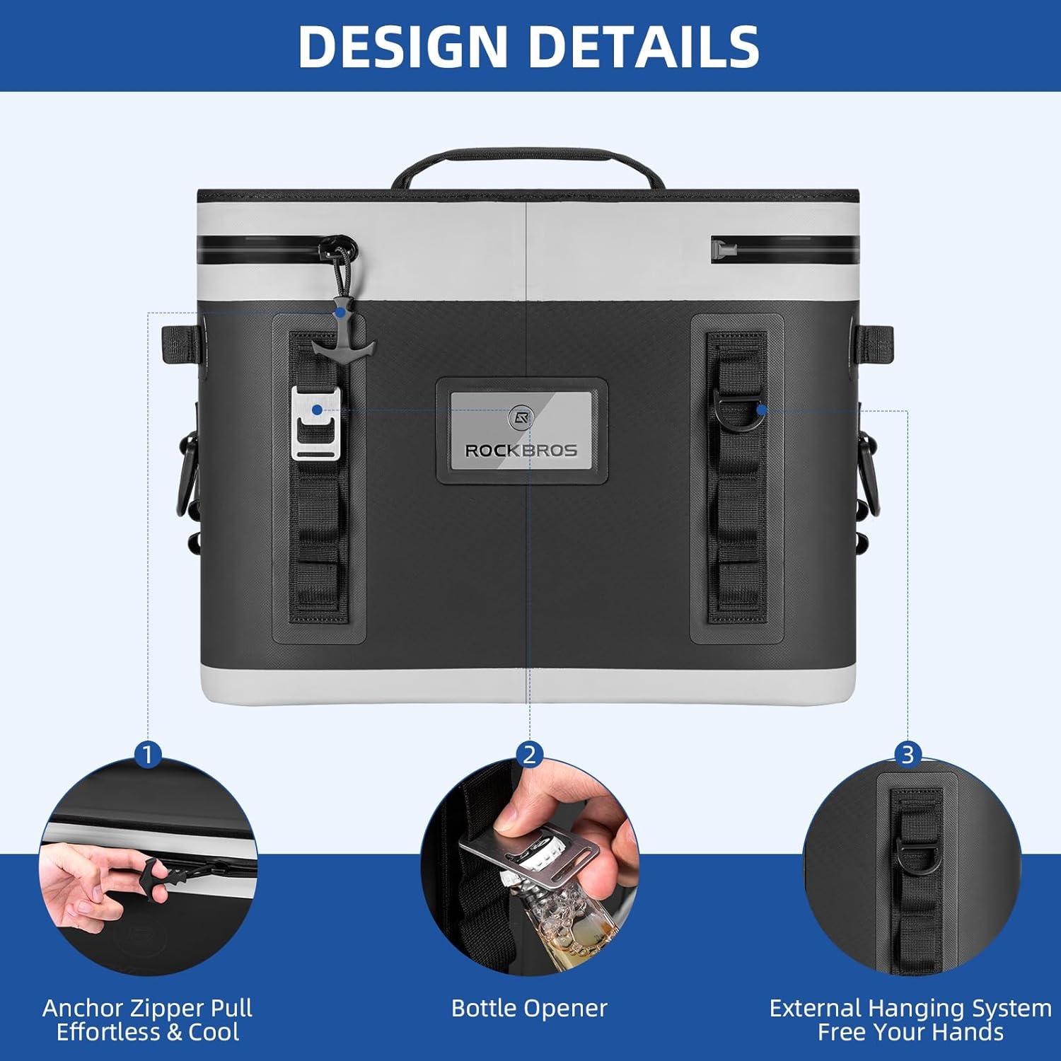 imageROCKBROS Backpack Cooler Waterproof 30 Can Large LeakProof Cooler Bags Insulated Portable Soft Sided Cooler for Ice Beer Drink Travel Fishing Beach Golf Picnic Camping GiftsBlack
