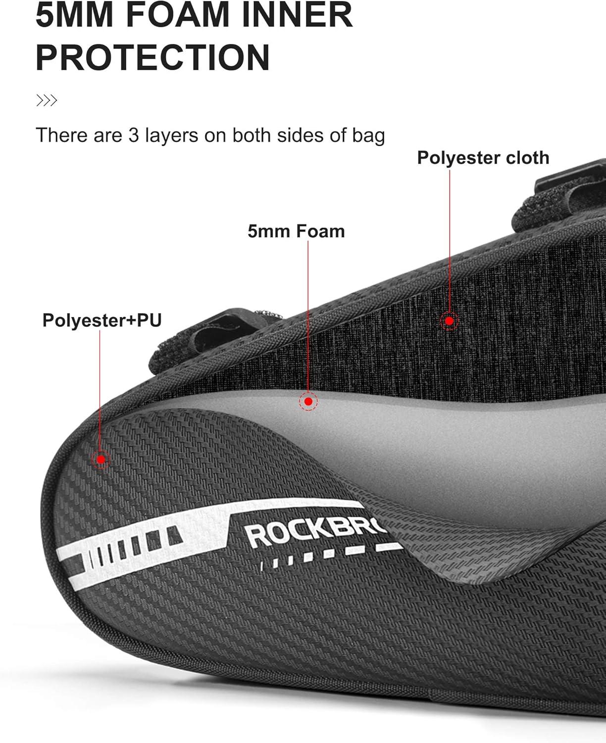imageROCKBROS Bike Bag Bicycle Frame Bag Bike Triangle Storage Bag Bike Accessories Pouch Cycling Pack for MTB Road Bicycle AccessoriesBlack
