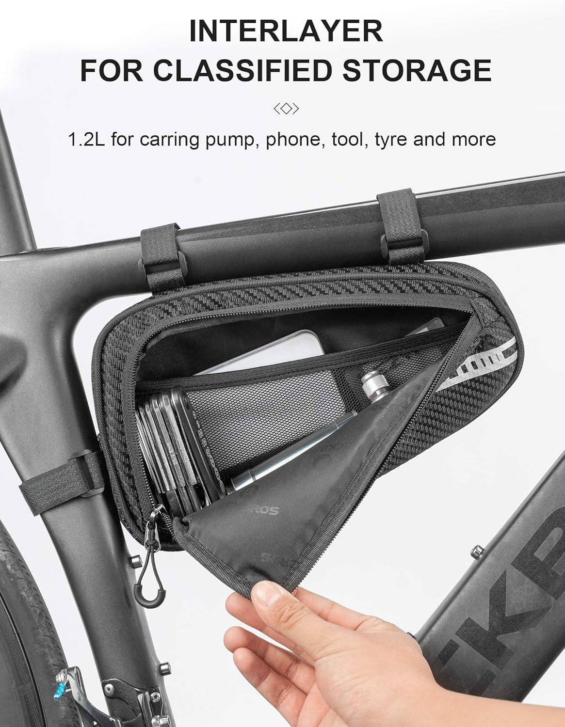 imageROCKBROS Bike Bag Bicycle Frame Bag Bike Triangle Storage Bag Bike Accessories Pouch Cycling Pack for MTB Road Bicycle AccessoriesBlack