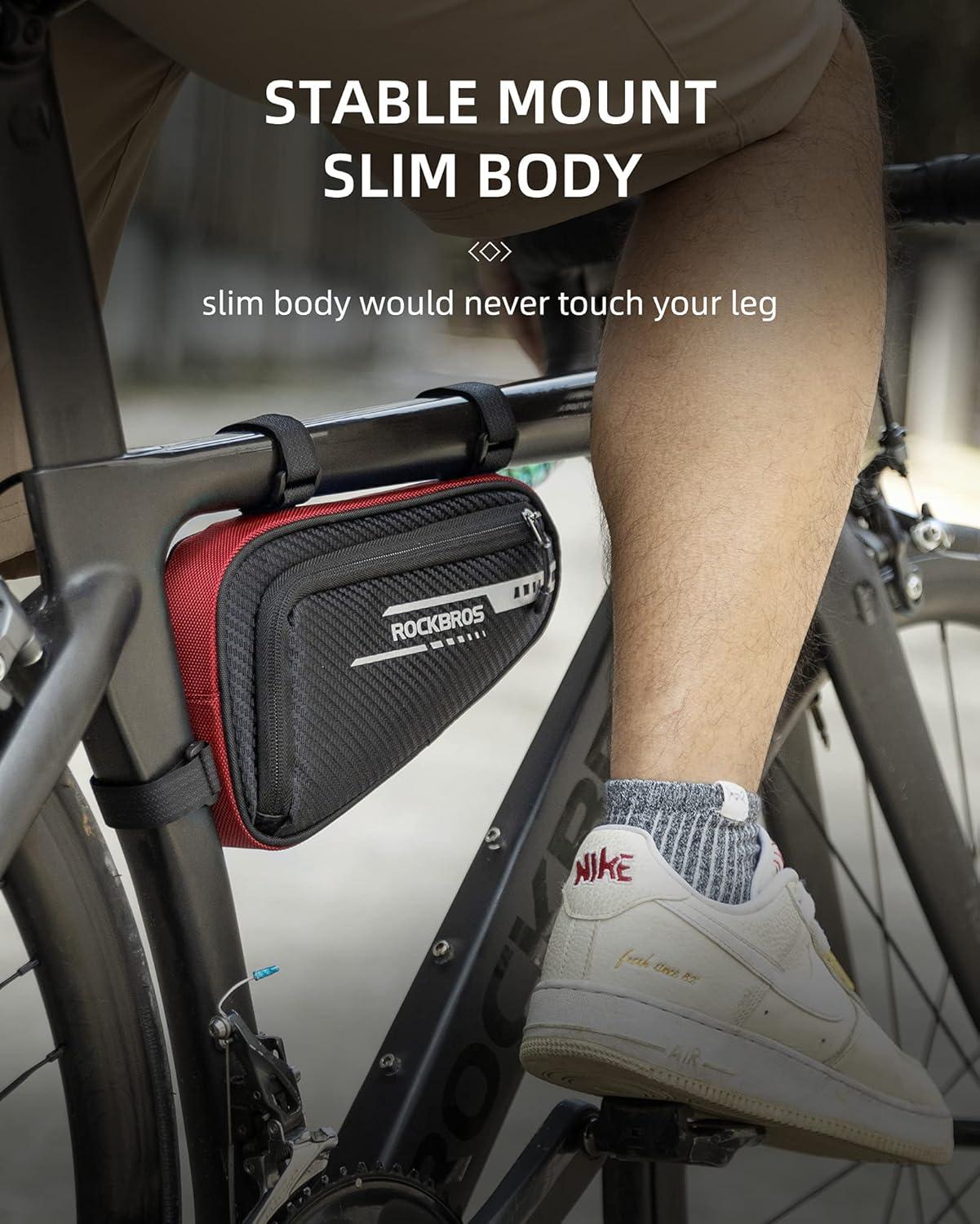 imageROCKBROS Bike Bag Bicycle Frame Bag Bike Triangle Storage Bag Bike Accessories Pouch Cycling Pack for MTB Road Bicycle AccessoriesRed Black