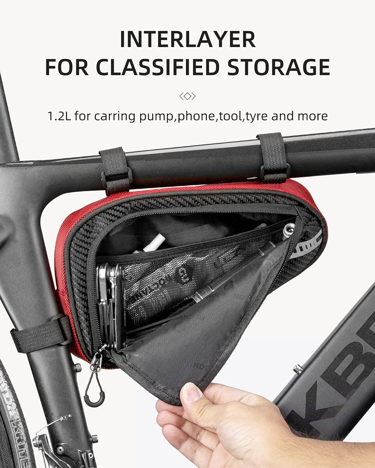 imageROCKBROS Bike Bag Bicycle Frame Bag Bike Triangle Storage Bag Bike Accessories Pouch Cycling Pack for MTB Road Bicycle AccessoriesRed Black