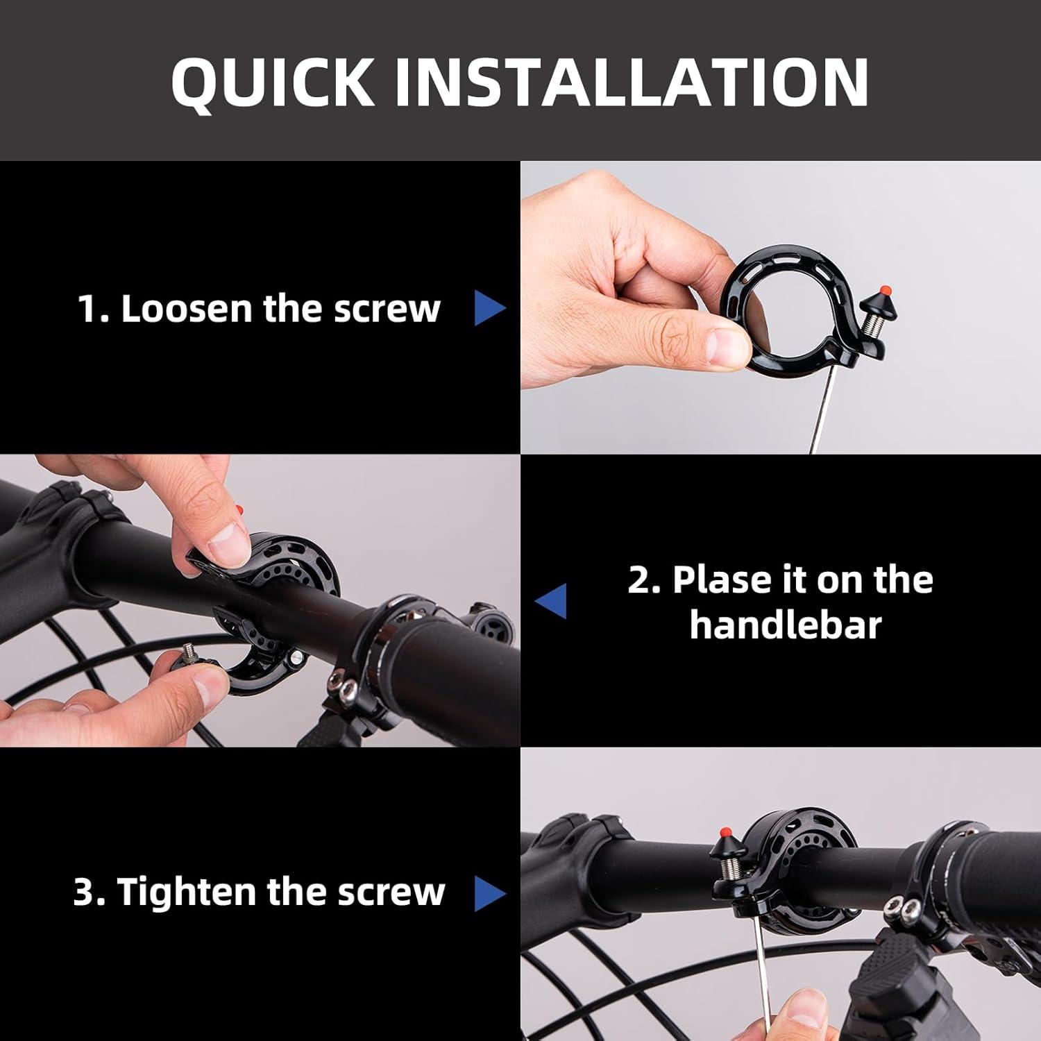 imageROCKBROS Bike Bell Hidden Bicycle Bell with Clearamp Long Sound Durable MTB Bell for 222254318 mm Standard Handlebar Size More Than 100DB Bike Horn for Adults or Kids BikeA1 Black