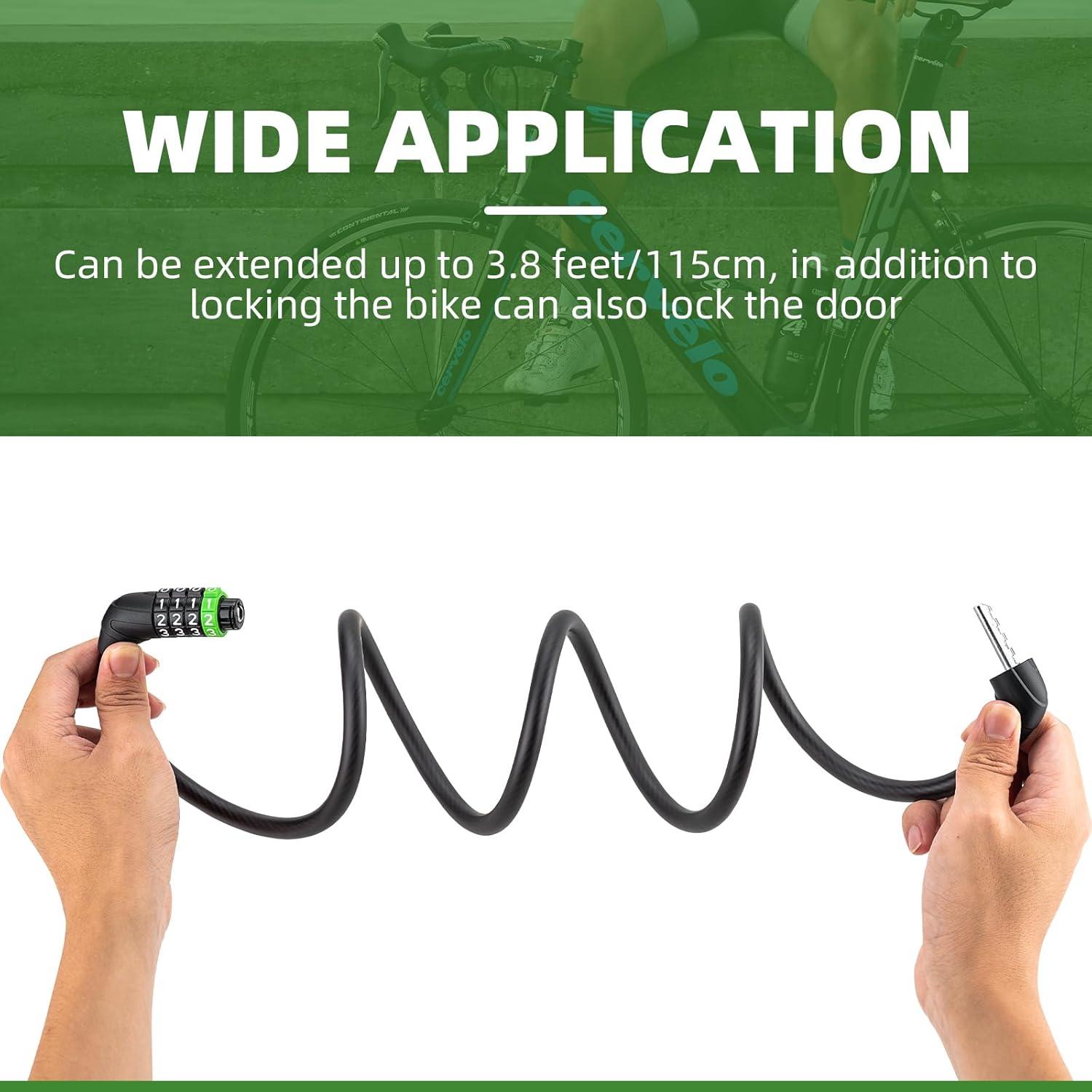 imageROCKBROS Bike Cable Lock Resettable Combination Bike Lock Thickened Bicycle Lock Anti Theft 933mm Cut Lightweight Bike Lock for MotorcycleScooterDoor 38 feet115 cm