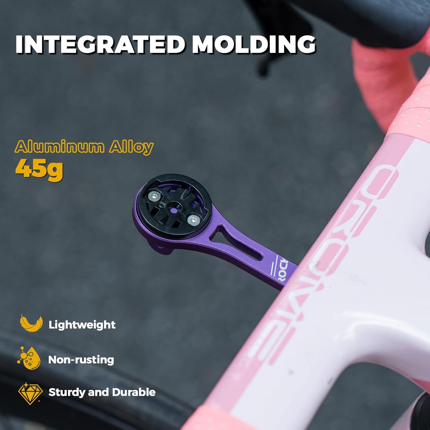 imageROCKBROS Bike Computer Mount Dash Out Front Bike Mount for Aero Integrated Handlebar Compatible with Garmin Wahoo Bryton GoPro Combo Mount with Camera and HeadlightPurple