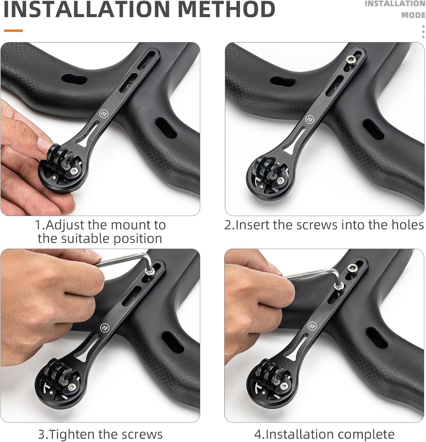 imageROCKBROS Bike Computer Mount Dash Out Front Bike Mount for Aero Integrated Handlebar Compatible with Garmin Wahoo Bryton GoPro Combo Mount with Camera and HeadlightBlack