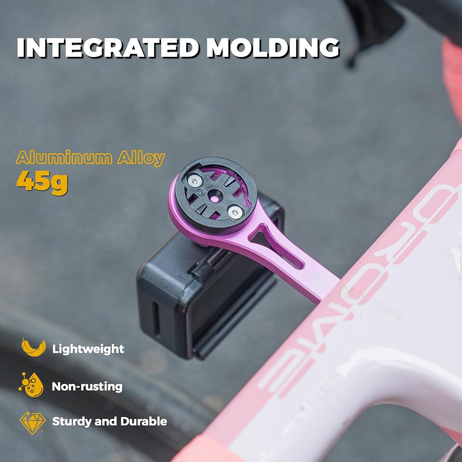 imageROCKBROS Bike Computer Mount Dash Out Front Bike Mount for Aero Integrated Handlebar Compatible with Garmin Wahoo Bryton GoPro Combo Mount with Camera and HeadlightPink
