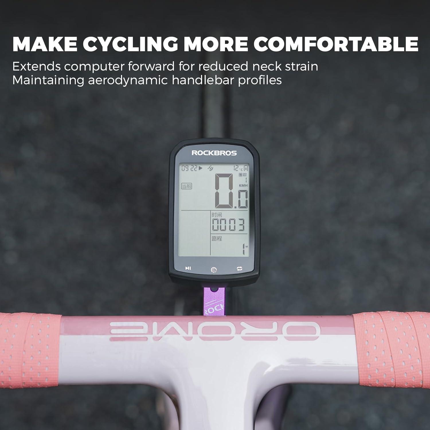 imageROCKBROS Bike Computer Mount Dash Out Front Bike Mount for Aero Integrated Handlebar Compatible with Garmin Wahoo Bryton GoPro Combo Mount with Camera and HeadlightPink