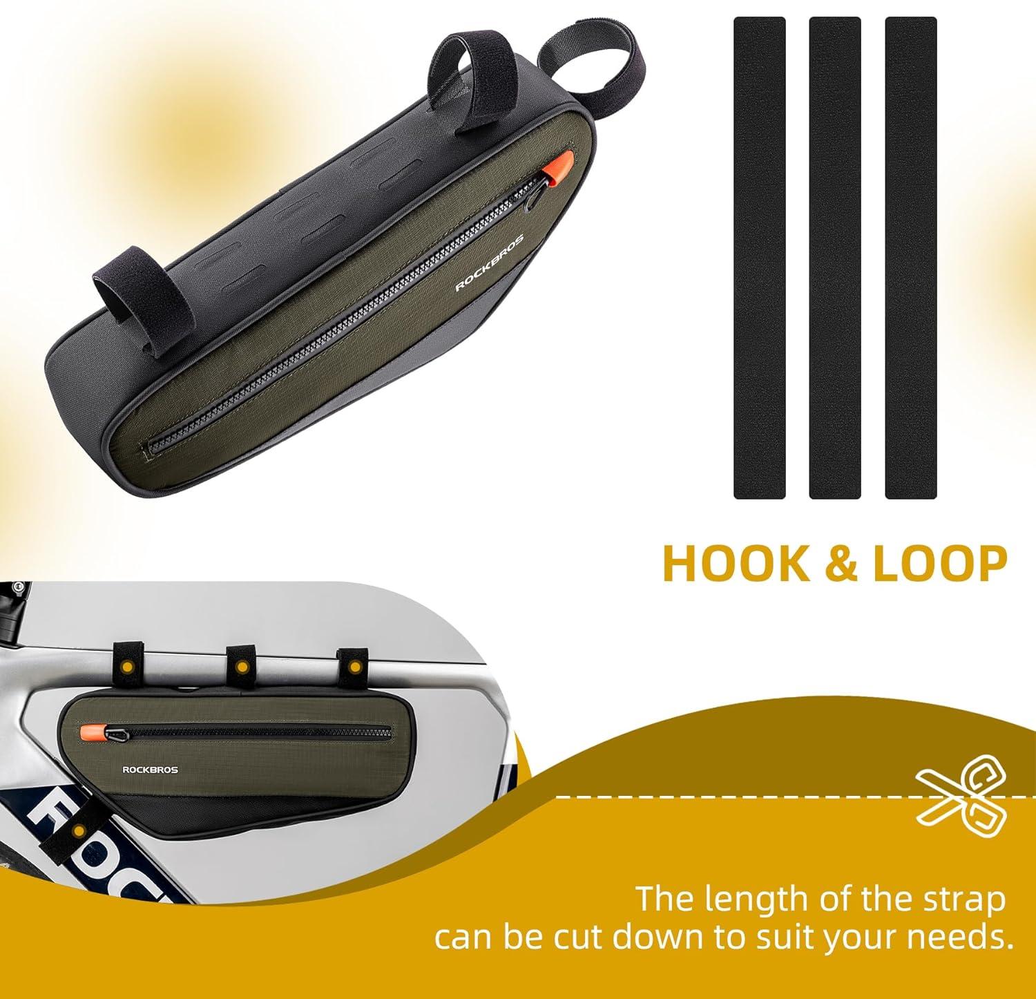 imageROCKBROS Bike Frame Bag Bike Handlebar Bag Bike Bag with Large Opening Zippers Bike Pounch For Mountain Road Bike Quick Release 15L olive drab 30120079001YXUS
