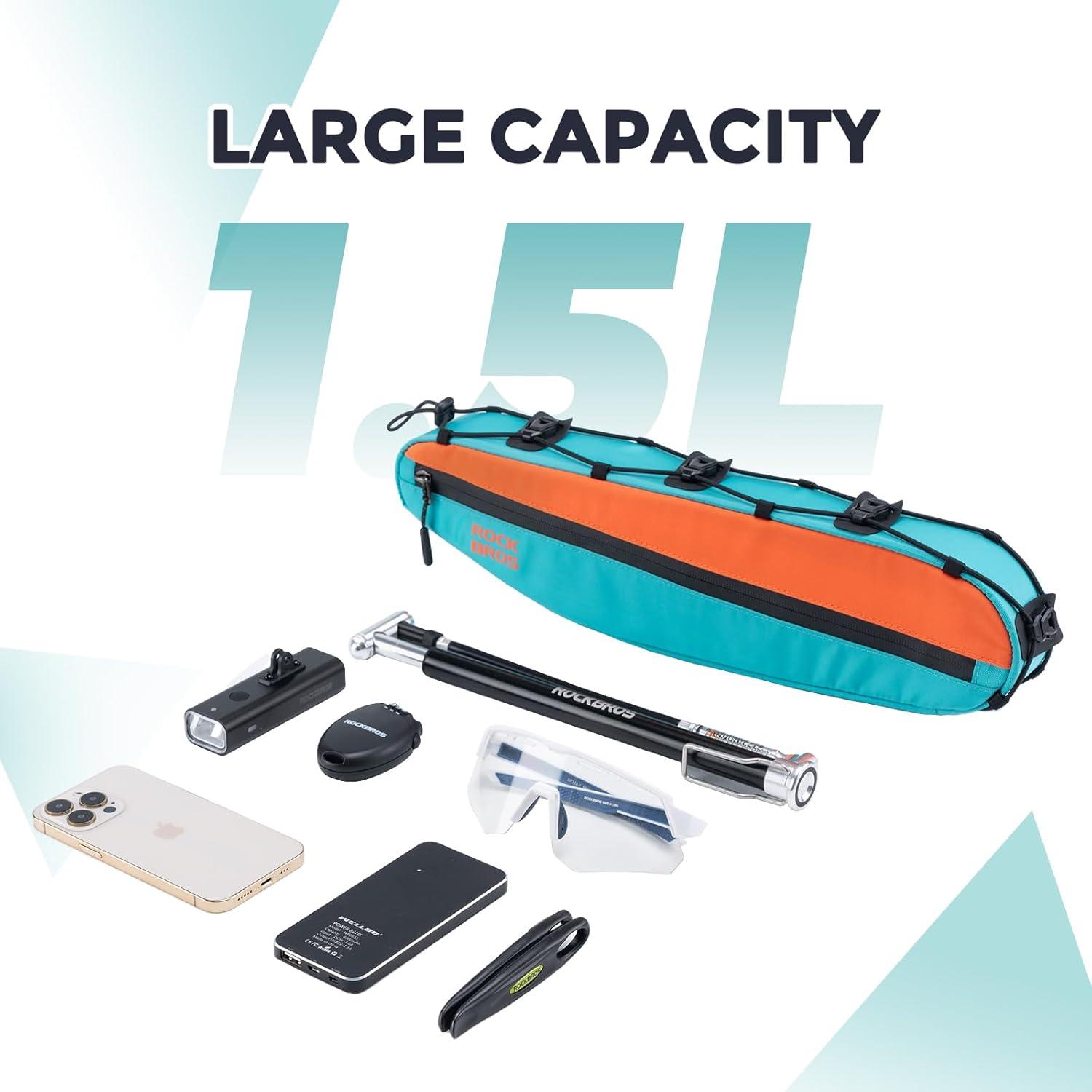 imageROCKBROS Bike Frame Bag Bike Triangle Bag Bike Top Tube Bag 15L Bike Bag Pouch Storage Bag for Cycling Mountain Road Ebike