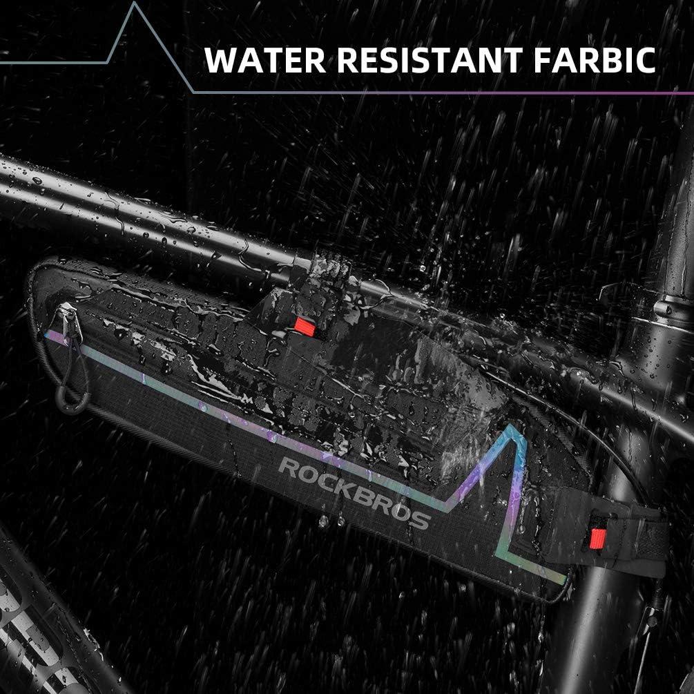imageROCKBROS Bike Frame Bag Bike Triangle Bag Water Resistant Bicycle Under Top Tube Bag Colorful Reflective 15L Large Capacity Bike Storage Bag for Mountain Road Bike Tools Accessories