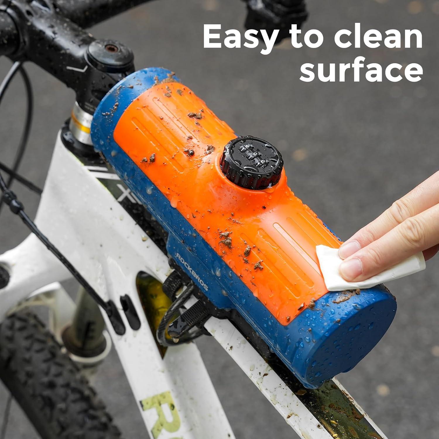 imageROCKBROS Bike Frame Bag Password Storage Box Plastic Hard Shell Key AntiTheft Steel CableScrews Installation Firm Fixed Equipment Universal for Gravel MTB Road Racing CyclingBlue Orange