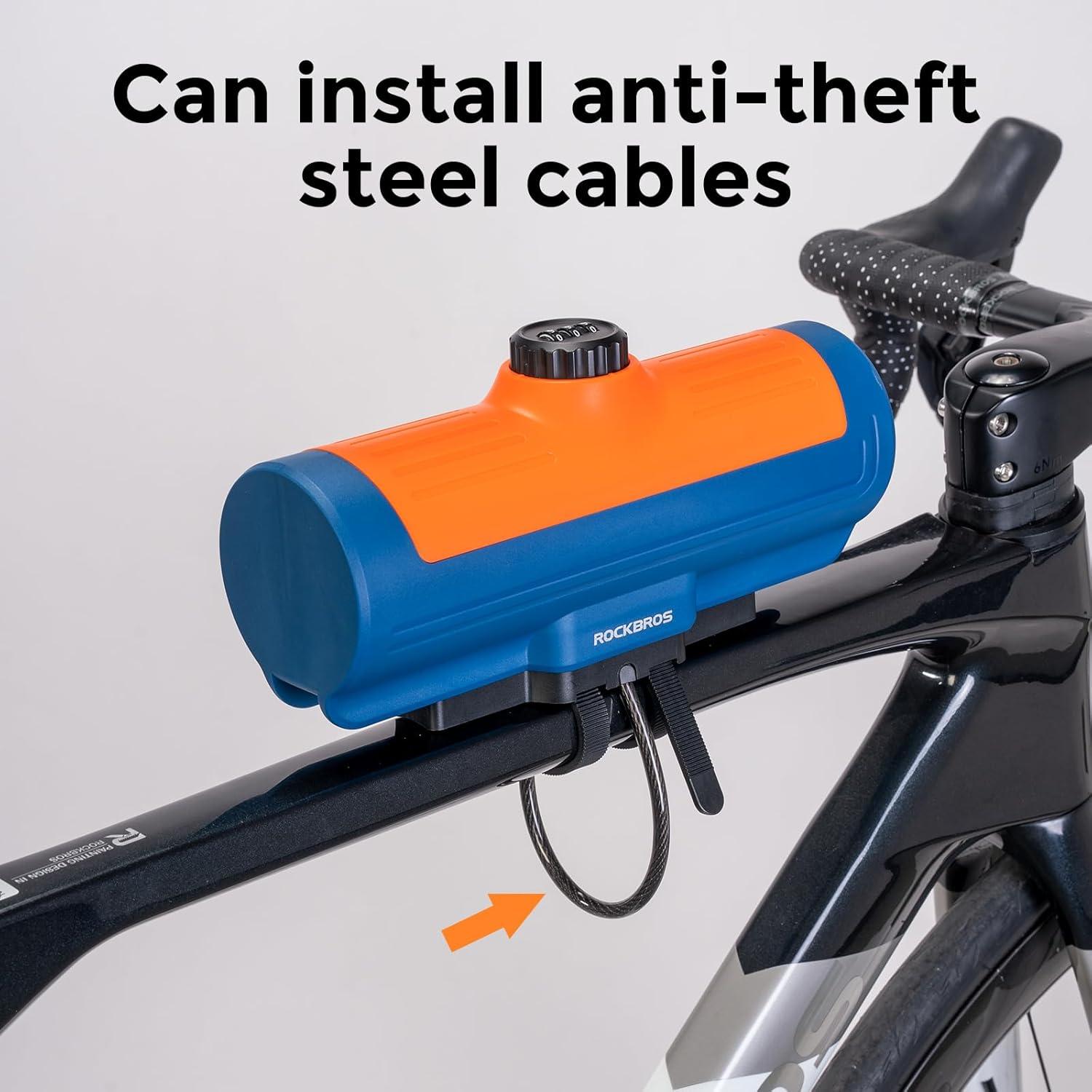imageROCKBROS Bike Frame Bag Password Storage Box Plastic Hard Shell Key AntiTheft Steel CableScrews Installation Firm Fixed Equipment Universal for Gravel MTB Road Racing CyclingBlue Orange