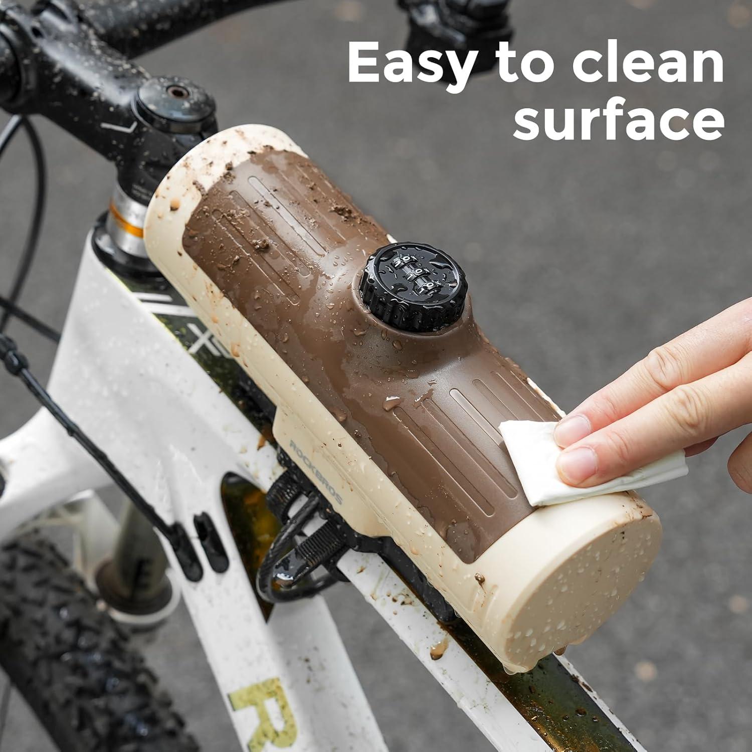 imageROCKBROS Bike Frame Bag Password Storage Box Plastic Hard Shell Key AntiTheft Steel CableScrews Installation Firm Fixed Equipment Universal for Gravel MTB Road Racing CyclingBeige