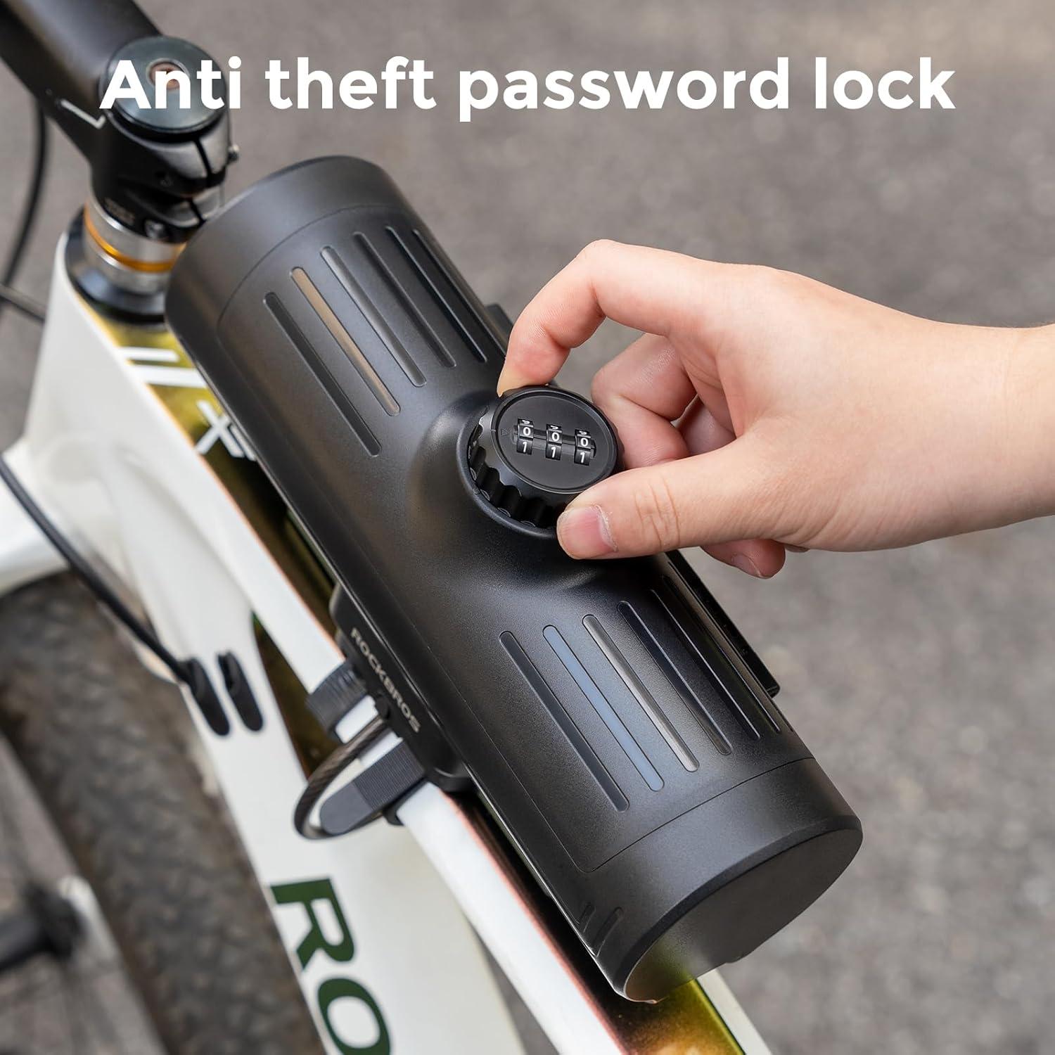 imageROCKBROS Bike Frame Bag Password Storage Box Plastic Hard Shell Key AntiTheft Steel CableScrews Installation Firm Fixed Equipment Universal for Gravel MTB Road Racing CyclingBlack