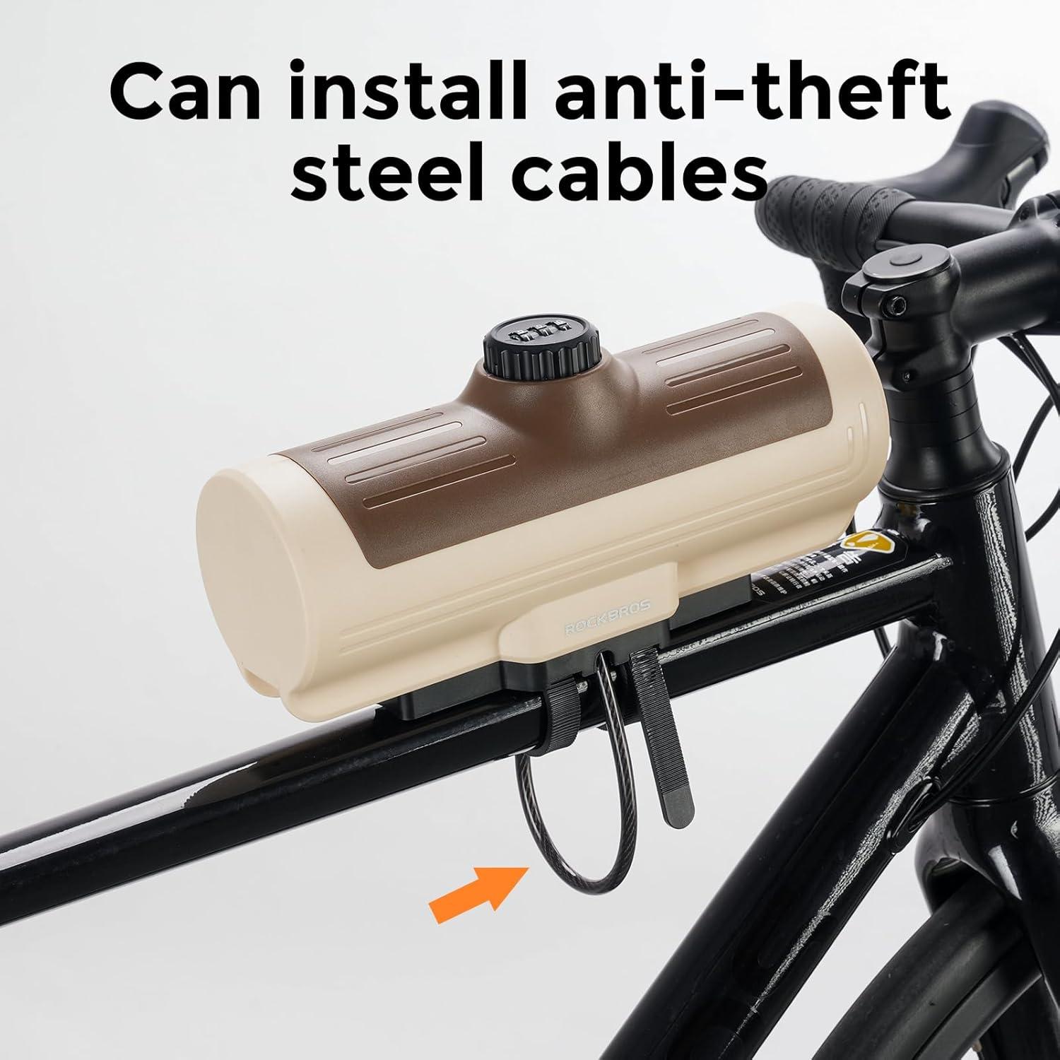 imageROCKBROS Bike Frame Bag Password Storage Box Plastic Hard Shell Key AntiTheft Steel CableScrews Installation Firm Fixed Equipment Universal for Gravel MTB Road Racing CyclingBeige