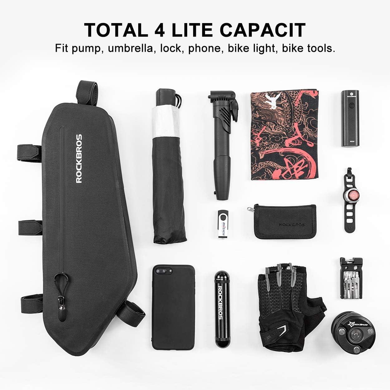 imageROCKBROS Bike Frame Bag Waterproof Bike Triangle Bag Bicycle Under Top Tube Bag Corner Pouch Storage Bag Approx 3 Litres for Cycling Accessories4L