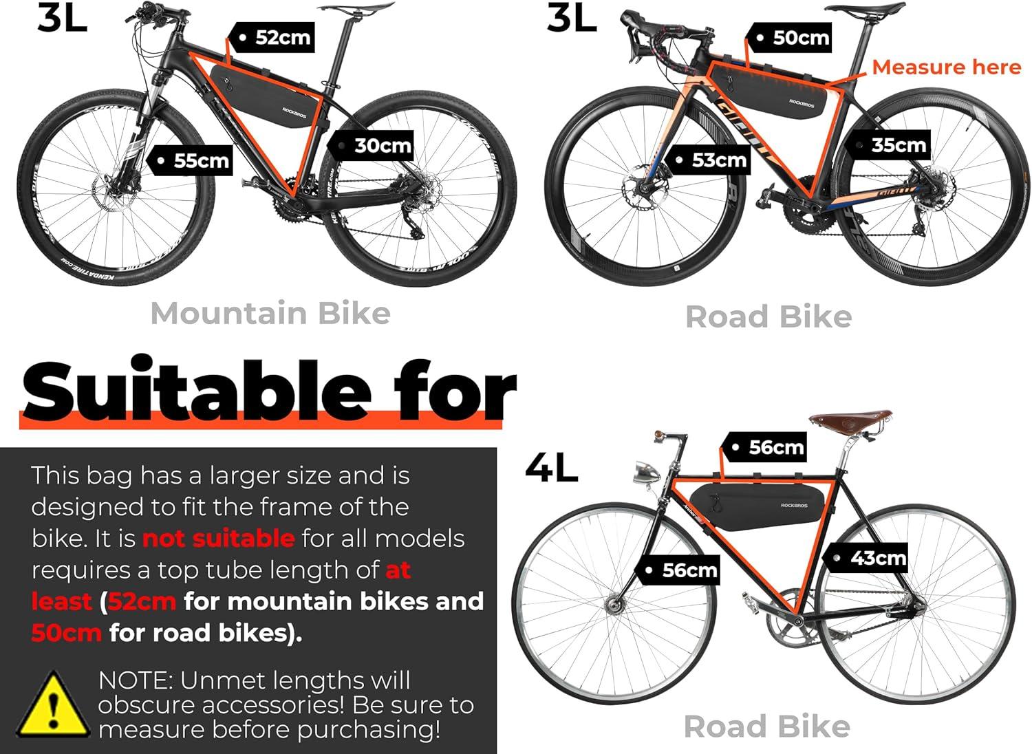 imageROCKBROS Bike Frame Bag Waterproof Bike Triangle Bag Bicycle Under Top Tube Bag Corner Pouch Storage Bag Approx 3 Litres for Cycling Accessories4L