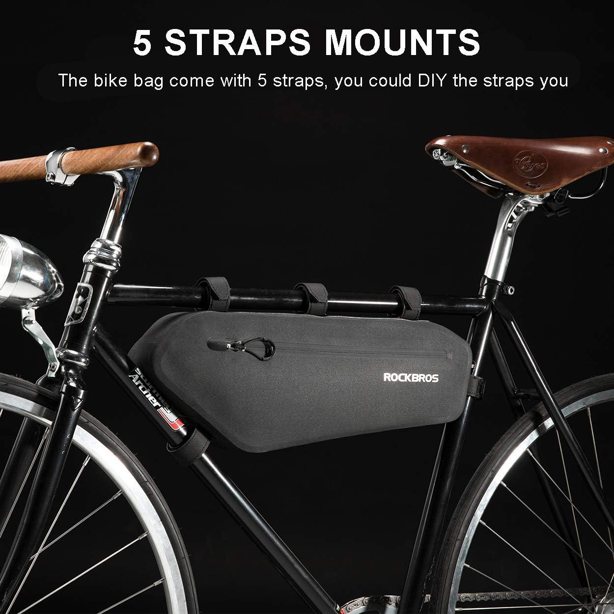imageROCKBROS Bike Frame Bag Waterproof Bike Triangle Bag Bicycle Under Top Tube Bag Corner Pouch Storage Bag Approx 3 Litres for Cycling Accessories4L