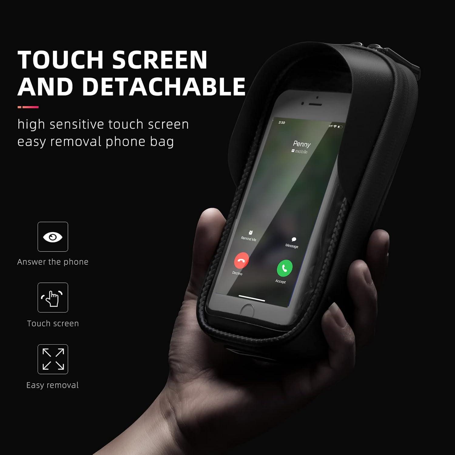 imageROCKBROS Bike Frame Bag Waterproof Top Tube Phone Bag Touch Screen Cell Phone Holder Bicycle Pouch for Mountain ebike Road Bikes Compatible with iphone 11 12 13 8 X 10 XR Below 67