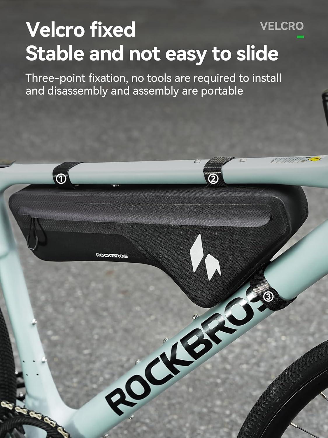 imageROCKBROS Bike Frame Bag with Support Plate Waterproof Seamless 1piece Construction Bicycle Storage Front Bag EBike Accessories Fits for Outdoor Journey Gravel MTB Road Cycling Gear