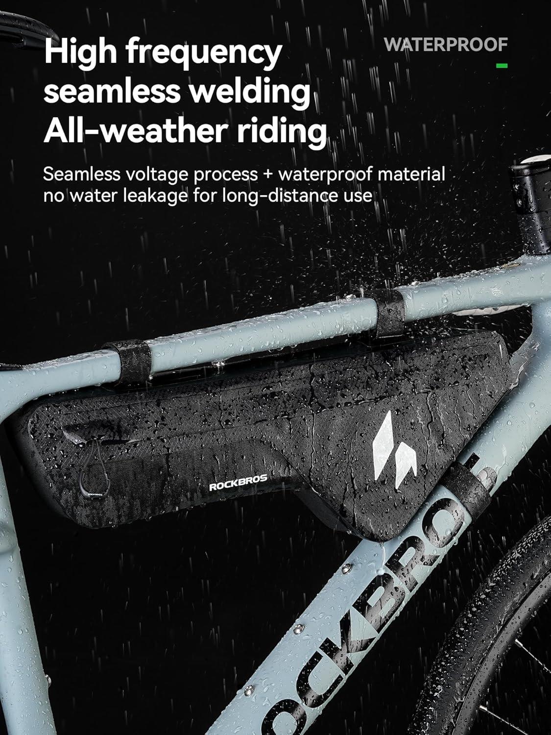 imageROCKBROS Bike Frame Bag with Support Plate Waterproof Seamless 1piece Construction Bicycle Storage Front Bag EBike Accessories Fits for Outdoor Journey Gravel MTB Road Cycling Gear