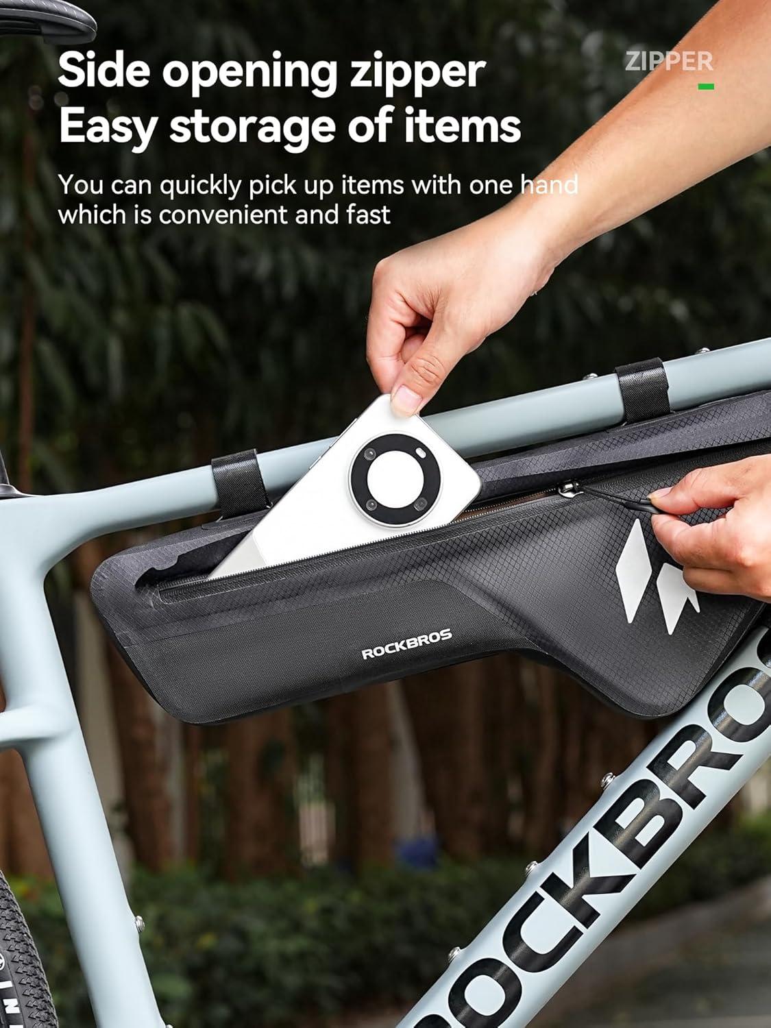 imageROCKBROS Bike Frame Bag with Support Plate Waterproof Seamless 1piece Construction Bicycle Storage Front Bag EBike Accessories Fits for Outdoor Journey Gravel MTB Road Cycling Gear