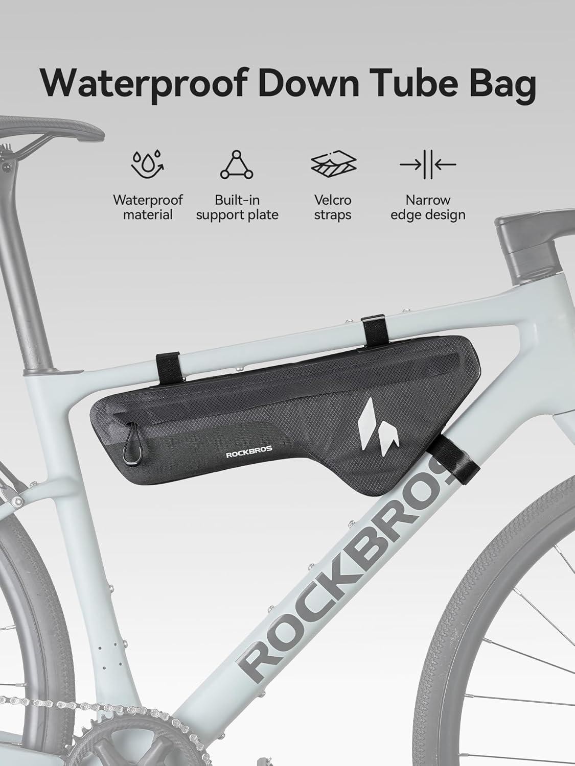 imageROCKBROS Bike Frame Bag with Support Plate Waterproof Seamless 1piece Construction Bicycle Storage Front Bag EBike Accessories Fits for Outdoor Journey Gravel MTB Road Cycling Gear