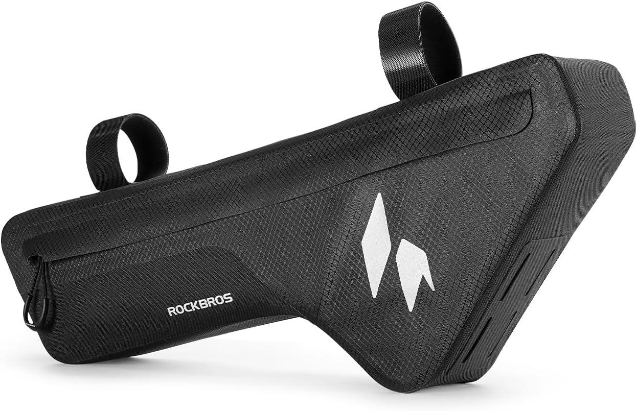imageROCKBROS Bike Frame Bag with Support Plate Waterproof Seamless 1piece Construction Bicycle Storage Front Bag EBike Accessories Fits for Outdoor Journey Gravel MTB Road Cycling Gear