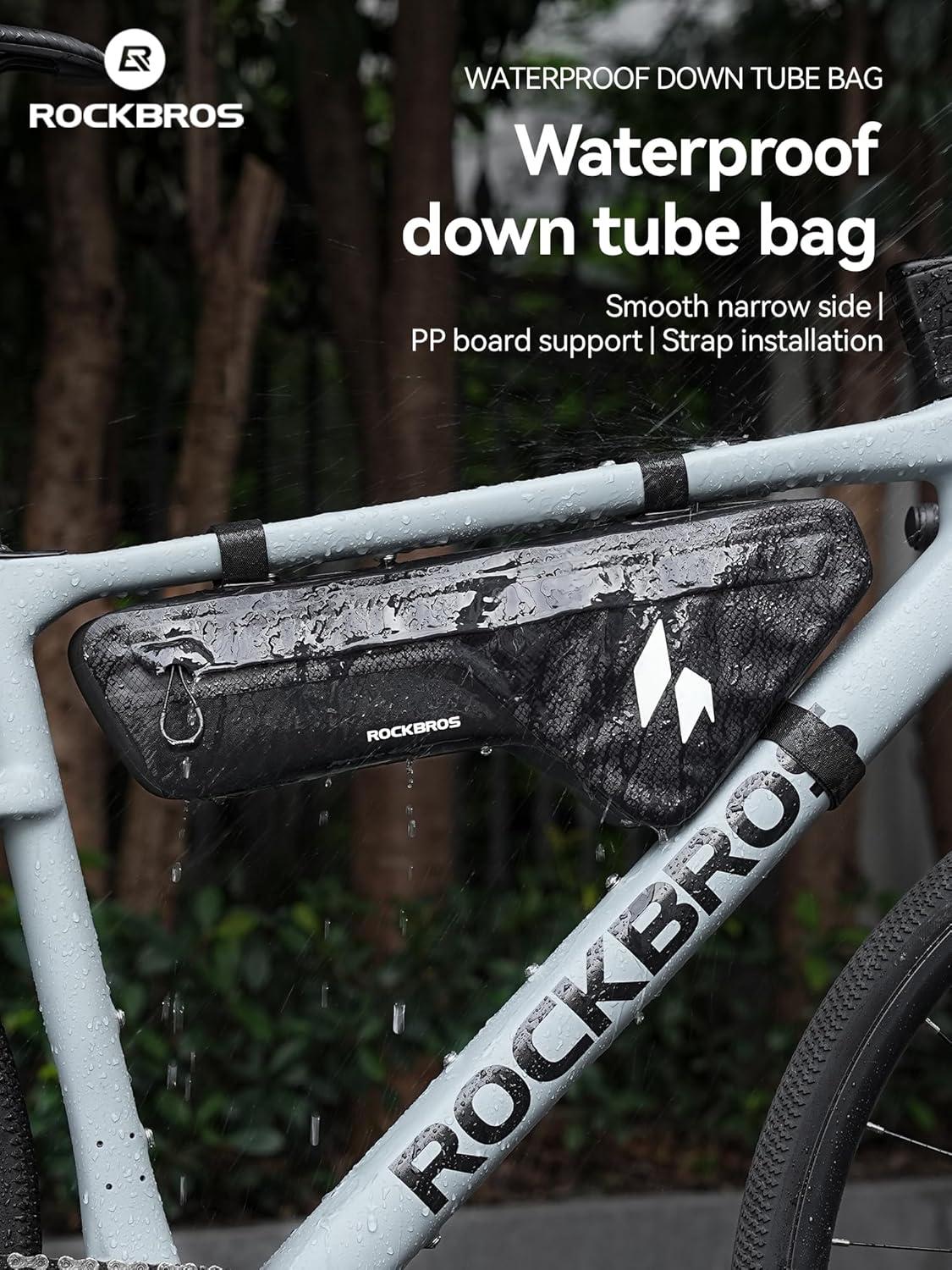imageROCKBROS Bike Frame Bag with Support Plate Waterproof Seamless 1piece Construction Bicycle Storage Front Bag EBike Accessories Fits for Outdoor Journey Gravel MTB Road Cycling Gear