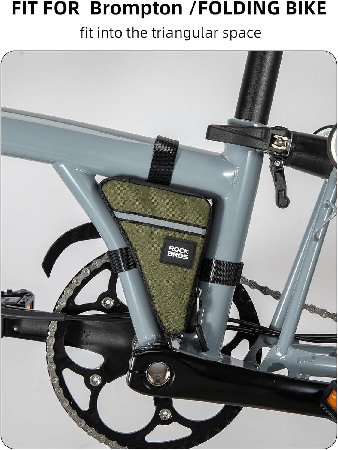 imageROCKBROS Bike Frame Pouch Triangle Bag Waterproof Small Bicycle Bag for Boys Girls Men Women Road amp Folding Bike AccessoryArmy Green