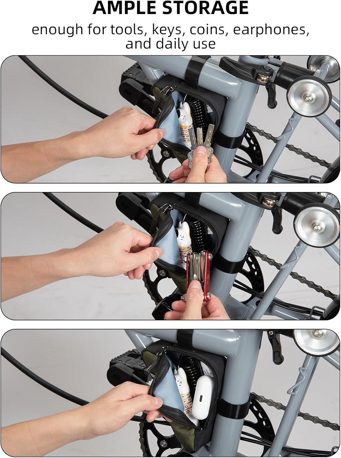 imageROCKBROS Bike Frame Pouch Triangle Bike Pouch Waterproof Small Bicycle Accessories for Boys Girls Men Women Universally Compatible with Road Bikes Brompton Bikes Folding Bikes and Kids BikesArmy Green