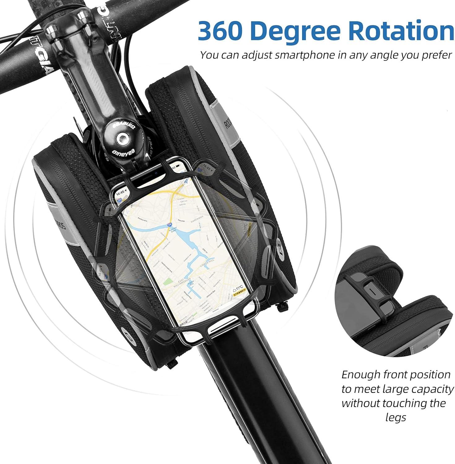 imageROCKBROS Bike Front Frame Bag Top Tube Bike Phone Mount Bag Waterproof Bicycle Handlebar Cycling Accessories Pouch with 360 Rotation Phone Holder Fit Smartphone Below 7