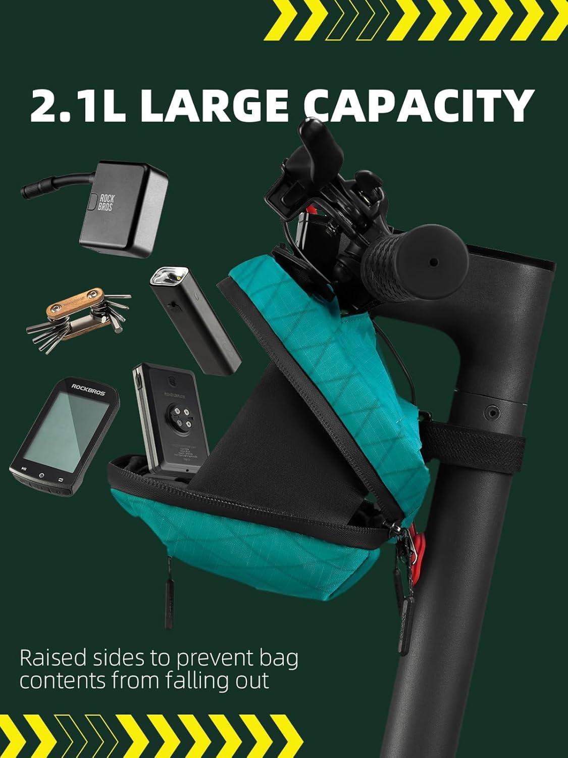 imageROCKBROS Bike Handlebar Bag 21L Large Capacity Bike Front Bag Quick Release Handlebar Bags for Bicycles Scooters Multifunctional Shoulder Waist BagGreen