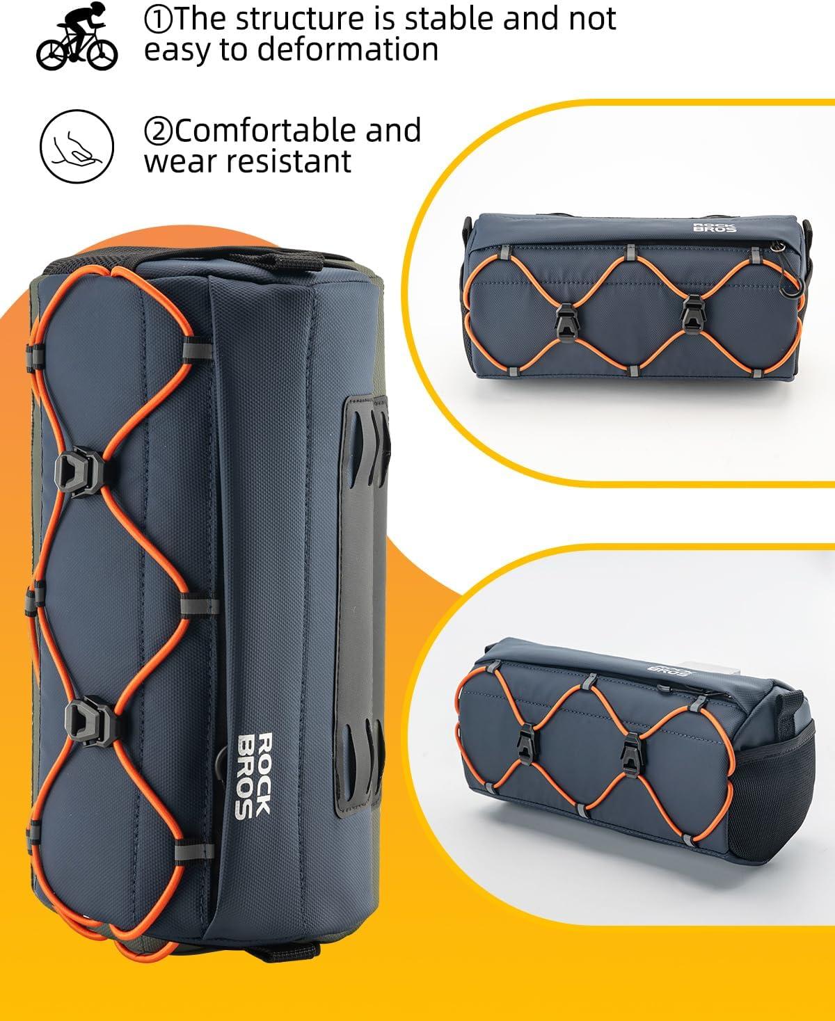 imageROCKBROS Bike Handlebar Bag 22L Bicycle Handle Bar Bag Portable Bike Front Bag Handlebar Storage Bag with Shoulder StrapNavy Blue