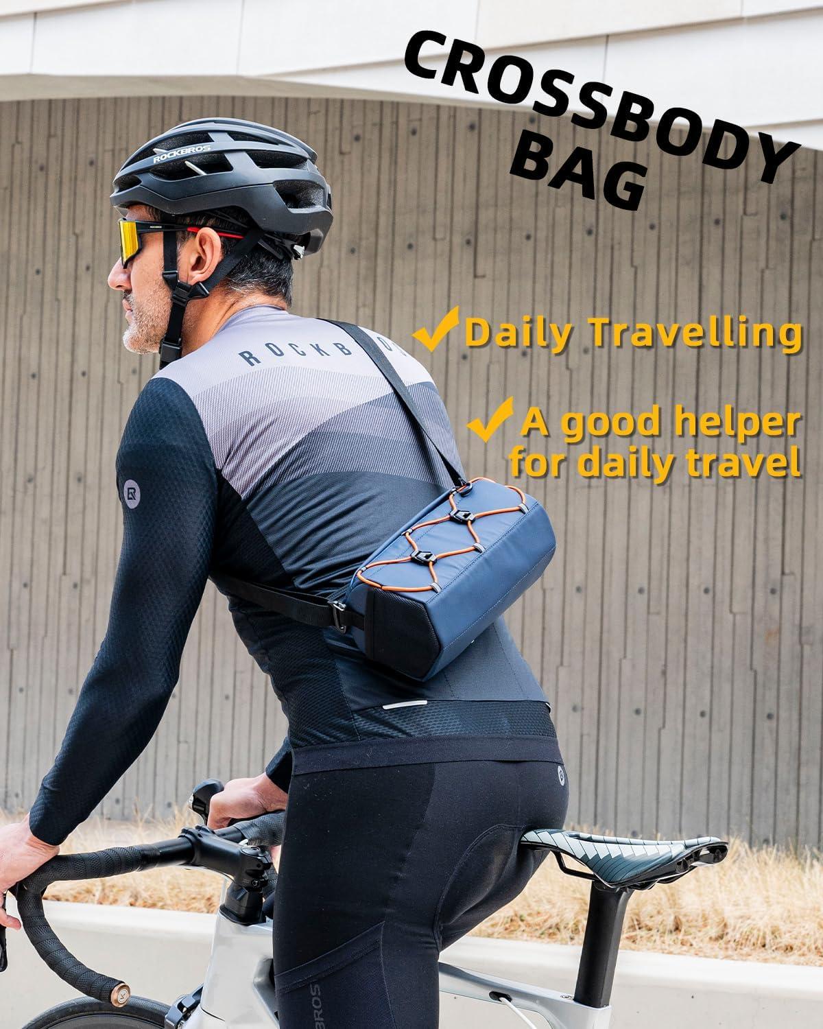 imageROCKBROS Bike Handlebar Bag 22L Bicycle Handle Bar Bag Portable Bike Front Bag Handlebar Storage Bag with Shoulder StrapNavy Blue