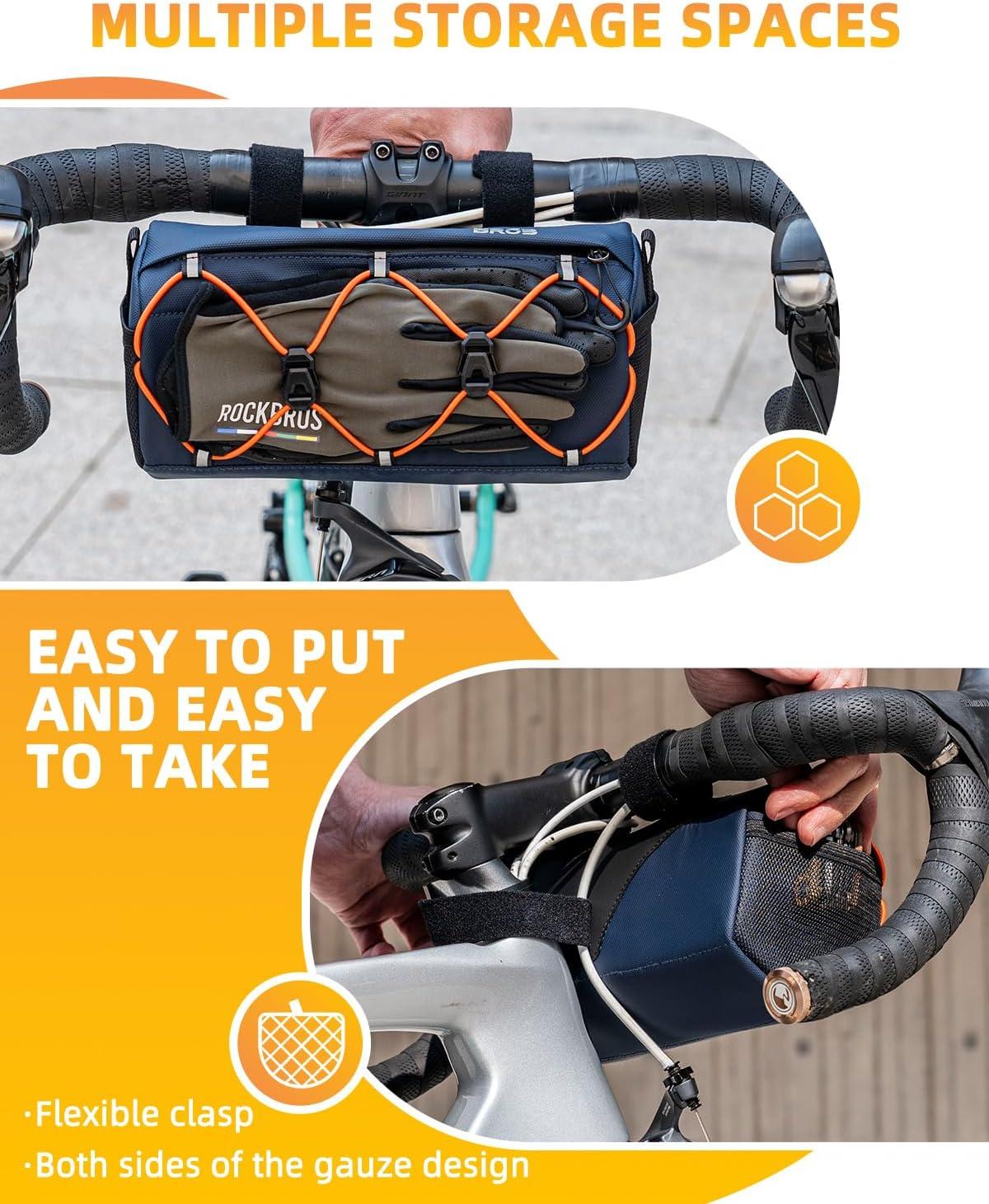 imageROCKBROS Bike Handlebar Bag 22L Bicycle Handle Bar Bag Portable Bike Front Bag Handlebar Storage Bag with Shoulder StrapNavy Blue