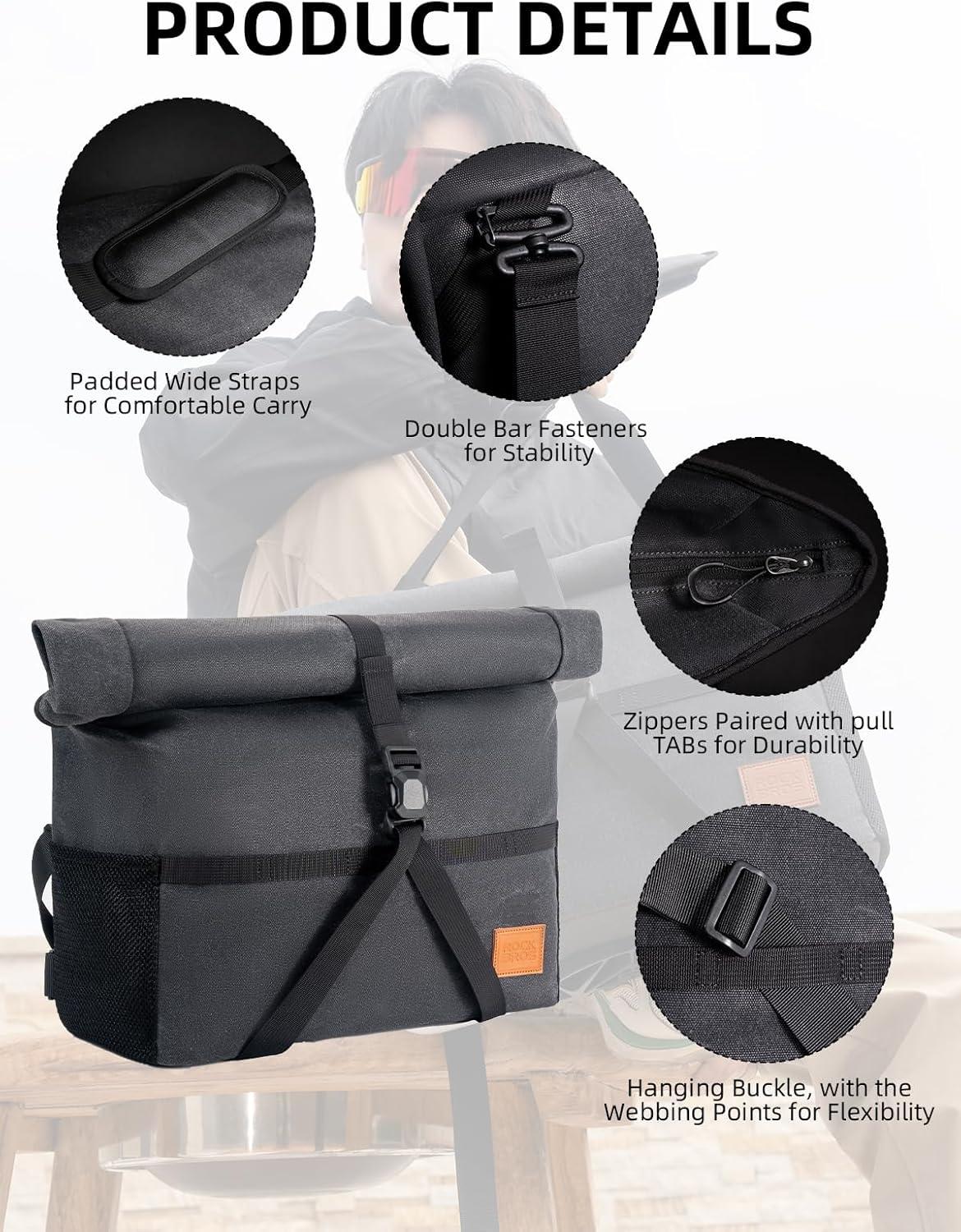 imageROCKBROS Bike Handlebar Bag Folding Bike Bag Bicycle Front Bag Bike Accessories for Men Women Bicycle Accessories for Cycling Folding Bike Storage 8L10LBlack