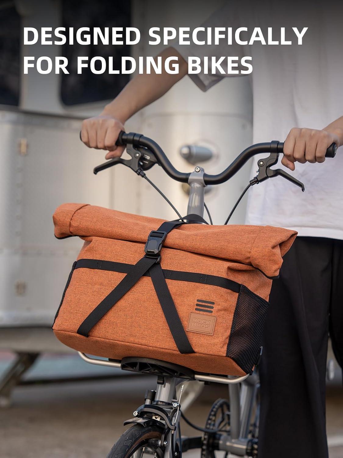 imageROCKBROS Bike Handlebar Bag Folding Bike Bag Bicycle Front Bag Bike Accessories for Men Women Bicycle Accessories for Cycling Folding Bike Storage 8L10LOrange